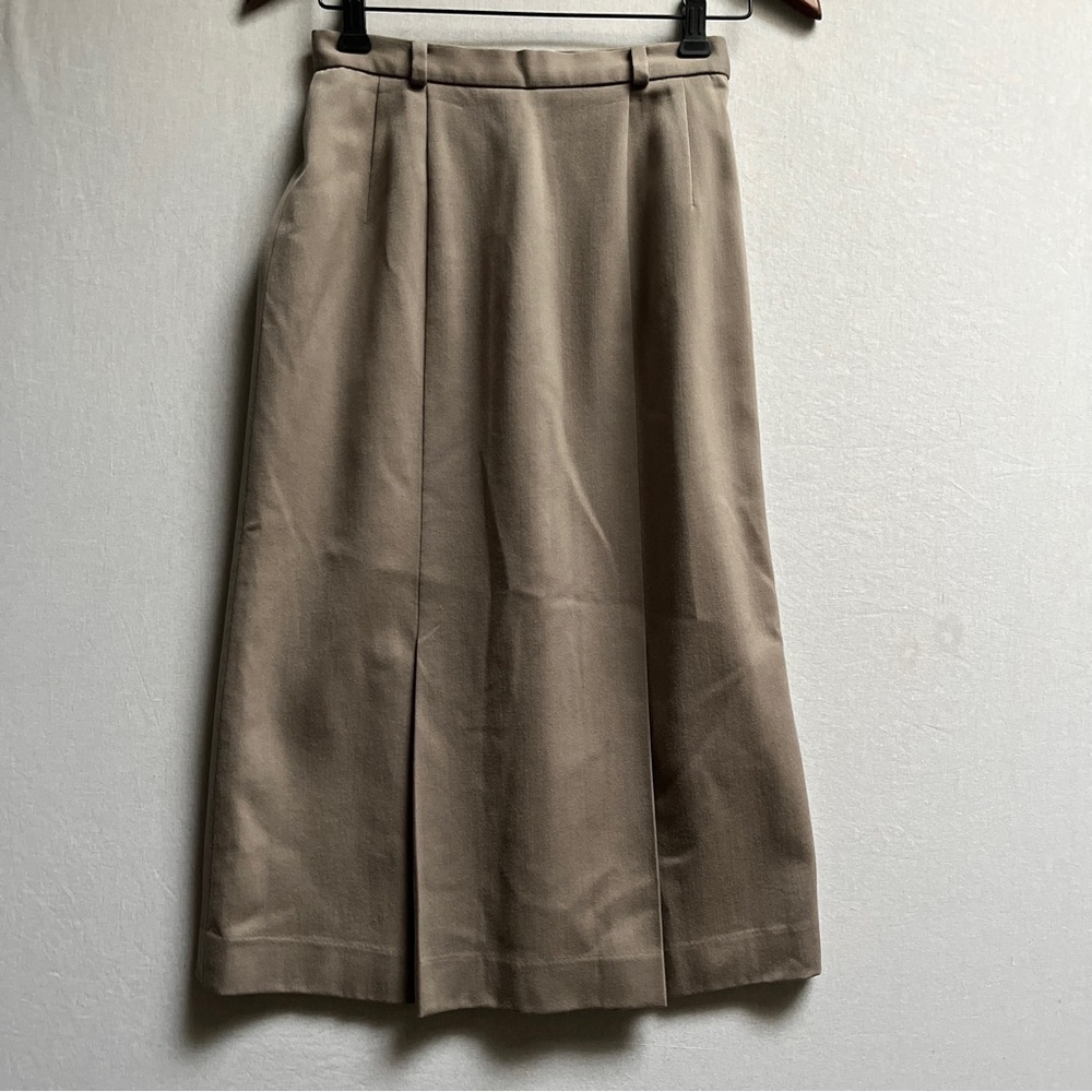 Vintage New Yorker Pure Wool Pleated Midi Skirt Tan Beige Waist 25